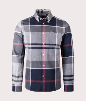 Barbour Dunoon Tailored Tartan Shirt in Blue Granite with Red and Navy Tartan, 100% Cotton. EQVVS Front