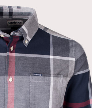 Barbour Dunoon Tailored Tartan Shirt in Blue Granite with Red and Navy Tartan, 100% Cotton. EQVVS Detail Shot