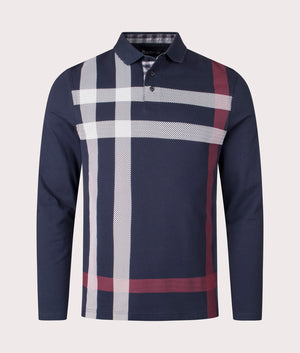 Barbour Blaine Tailored Long Sleeve Polo Shirt in Dark Navy with White and Red Tartan for Men at EQVVS Front Shot