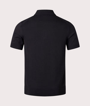 Fred Perry Classic Knitted Polo Shirt in Black, 54% Merino Wool, 46% Cotton at EQVVS. Back shot. 