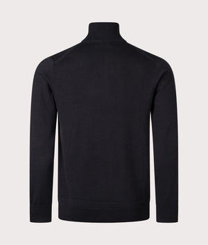 Fred Perry Classic Quarter-Zip Jumper in black, 54% Merino Wool, 46% Cotton at EQVVS. Back Shot. 