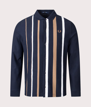 Fred Perry Gradient Stripe Long Sleeve Polo Shirt Navy front shot EQVVS