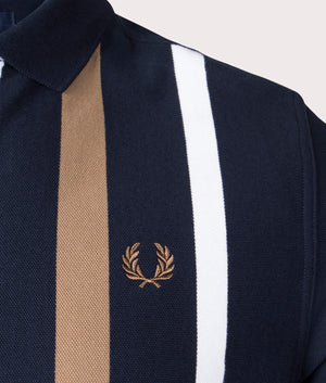 Fred Perry Gradient Stripe Long Sleeve Polo Shirt Navy Detail shot EQVVS