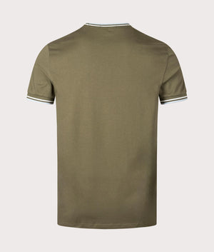 Twin Tipped T-Shirt in Uniform Green by Fred Perry. EQVVS Back Angle Shot.