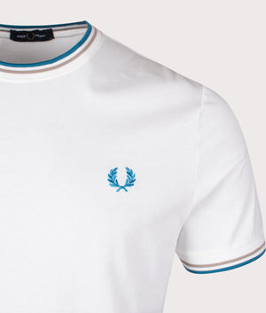 Twin Tipped T-Shirt in Snow White by Fred Perry. EQVVS Detail Shot.