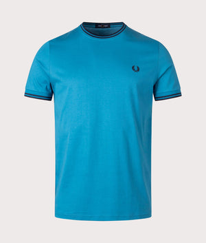 Twin Tipped T-Shirt in Runaway Bay Ocean by Fred Perry. EQVVS Front Angle Shot.
