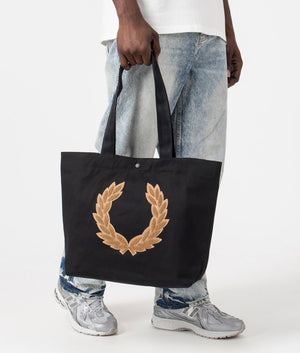  Laurel Wreath Canvas Tote Bag in Black by Fred Perry. EQVVS Shot.