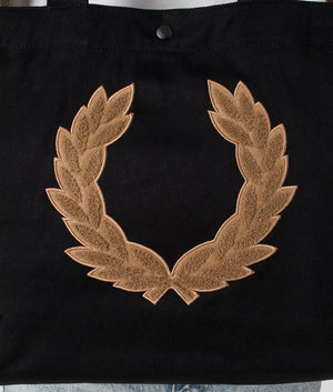  Laurel Wreath Canvas Tote Bag in Black by Fred Perry. EQVVS Shot.