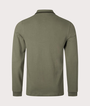 Fred Perry Long Sleeve Twin Tipped Polo Shirt in Laurel Wreath Green, 100% Cotton at EQVVS Menswear. Back Shot. 