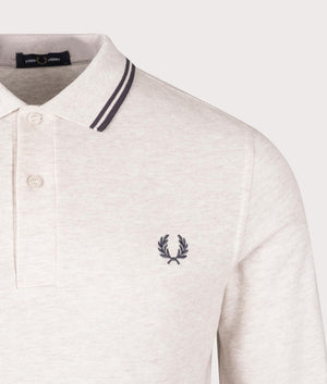 Long Sleeve Twin Tipped Polo Shirt in Porridge Marl by Fred Perry. EQVVS Shot.