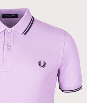 Fred Perry Twin Tipped Polo Shirt in Ultra Violet. Shot at EQVVS. Detail Image. 