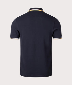 Fred Perry Twin Tipped Polo Shirt in Navy/Ecru. Shot at EQVVS. Reverse image. 