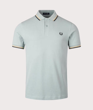 Fred Perry Twin Tipped Fred Perry Polo Shirt in Silver Blue, 100% cotton at EQVVS Menswear. Front Shot. 