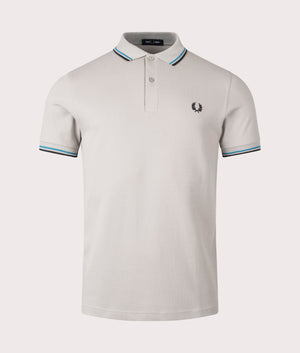 Fred Perry Twin Tipped Polo Shirt in Limestone, 100% Cotton at EQVVS. Front Shot. 