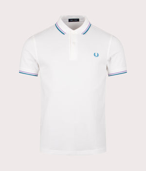 Fred Perry Twin Tipped Polo Shirt in Snow White, 100% Cotton at EQVVS. Front Shot. 