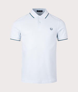 Fred Perry Twin Tipped Polo Shirt in Light Ice, 100% Cotton at EQVVS. Front Shot. 