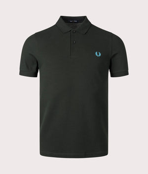 Fred Perry Classic Polo Shirt in Night Green/Runaway Ocean Blue, 100% Cotton at EQVVS. Front Shot. 