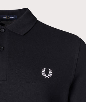 Fred Perry The Fred Perry Polo Shirt in Black, 100% Cotton. At EQVVS Menswear. Front logo shot