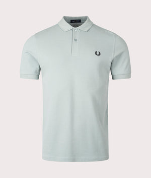 Fred Perry Polo Shirt in Silver Blue/ Black, 100% Cotton at EQVVS. Front Shot.