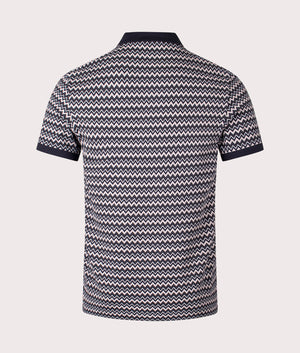 Fred Perry Zig Zag Print Polo Shirt in Snow White, 100% Cotton at EQVVS. Back Shot. 