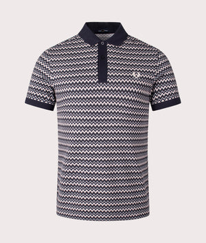 Fred Perry Zig Zag Print Polo Shirt in Snow White, 100% Cotton at EQVVS. Front Shot. 