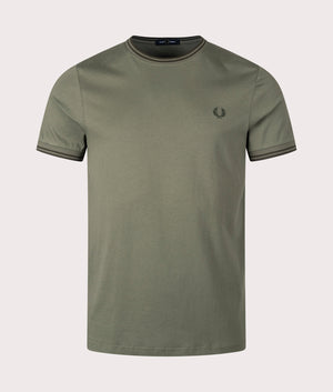 Twin Tipped T-Shirt in Laurel Wreath Green by Fred Perry. EQVVS Shot.