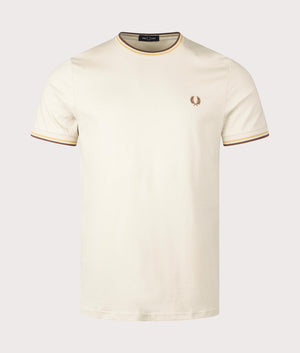 Twin Tipped T-Shirt in Oatmeal by Fred Perry. EQVVS Shot. 