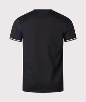 Fred Perry Twin Tipped T-Shirt in Black wih Ecru and Laurel green details, 100% Cotton at EQVVS. Back Shot.