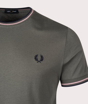 Twin Tipped T-Shirt in Field Green by Fred Perry. EQVVS Shot.