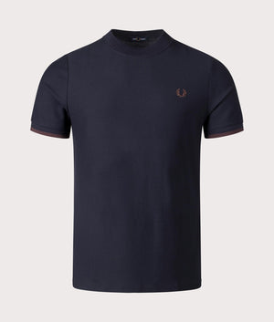 Fred Perry Tipped Cuff Pique T-Shirt in Navy/Carrington Road Brick in Polo Black at EQVVS Menswear Front Shot