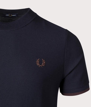 Fred Perry Tipped Cuff Pique T-Shirt in Navy/Carrington Road Brick in Polo Black at EQVVS Menswear Detail Shot