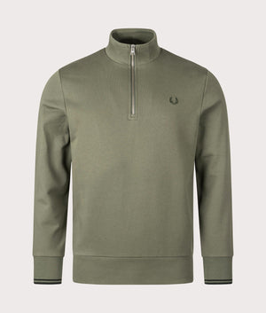 Quarter Zip Sweatshirt in Laurel Wreath Green by Fred Perry. EQVVS Shot. 