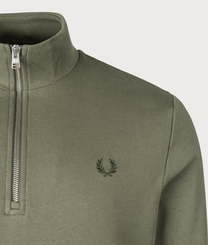 Quarter Zip Sweatshirt in Laurel Wreath Green by Fred Perry. EQVVS Shot.