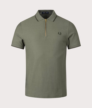 Crepe Pique Zip Neck Polo Shirt in Laurel Wreath Green by Fred Perry. EQVVS Shot. 