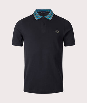 Jacquard Collar Polo Shirt in Black by Fred Perry. EQVVS Shot. 