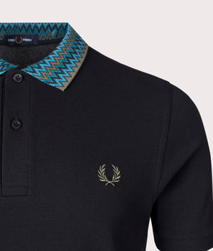 Jacquard Collar Polo Shirt in Black by Fred Perry. EQVVS Shot.