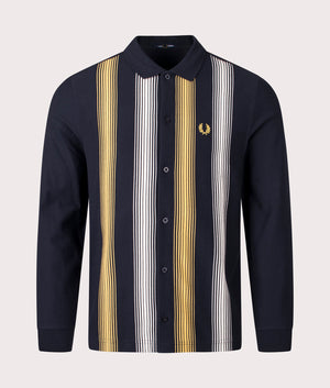 Stripe Polo Shirt Fred Perry in Navy. Shot at EQVVS. Front image. 