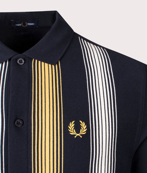 Stripe Polo Shirt Fred Perry in Navy. Shot at EQVVS.  Detail Shot. 