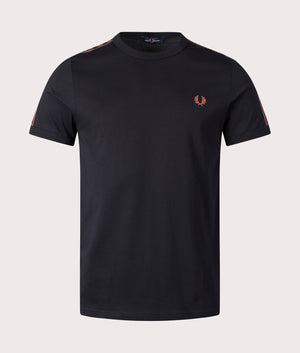 Contrast Tape Ringer T-Shirt in Black by Fred Perry. EQVVS Shot.