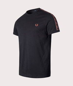 Contrast Tape Ringer T-Shirt in Black by Fred Perry. EQVVS Shot. 