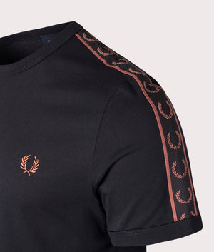 Contrast Tape Ringer T-Shirt in Black by Fred Perry. EQVVS Shot.