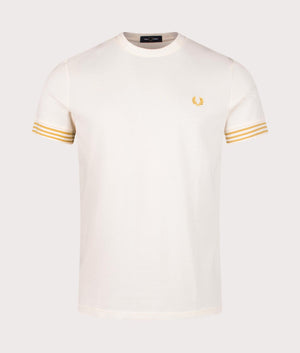 Striped Cuff T-Shirt in Ecru by Fred Perry. EQVVS Shot.