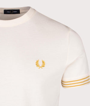 Striped Cuff T-Shirt in Ecru by Fred Perry. EQVVS Shot.