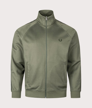 Contrast Tape Track Top in Laurel Wreath Green by Fred Perry. EQVVS Shot.