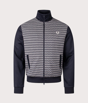 Fred Perry Knitted Panel Track Top in Navy blue for men at EQVVS front shot