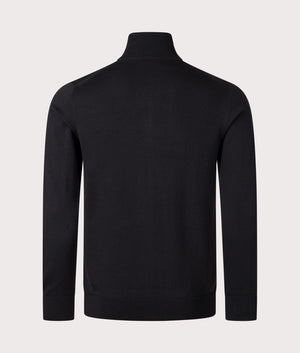 Fred Perry Classic Zip Through Cardigan in black, 54% Merino Wool, 46% Cotton at EQVVS. Back Shot.