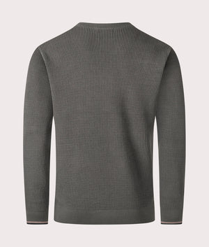 Fred Perry Waffle Stich Jumper in Field Green, 100% cotton. At EQVVS Menswear. Back shot