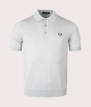 Classic Knitted Polo Shirt in Silver Blue by Fred Perry. EQVVS Shot. 