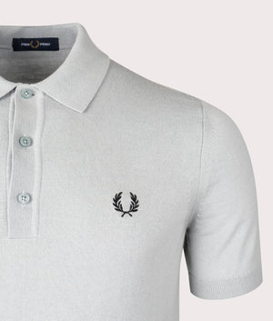 Classic Knitted Polo Shirt in Silver Blue by Fred Perry. EQVVS Shot.