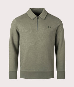 Quarter Zip Collar Sweatshirt in Laurel Wreath Green by Fred Perry. EQVVS Shot. 